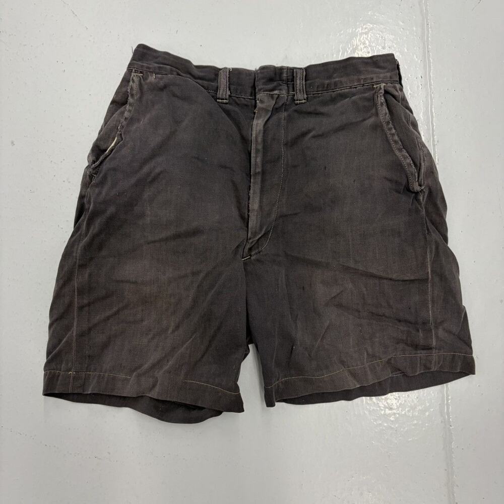 Vintage 50s Black Cotton Workwear Chino Shorts 26x6